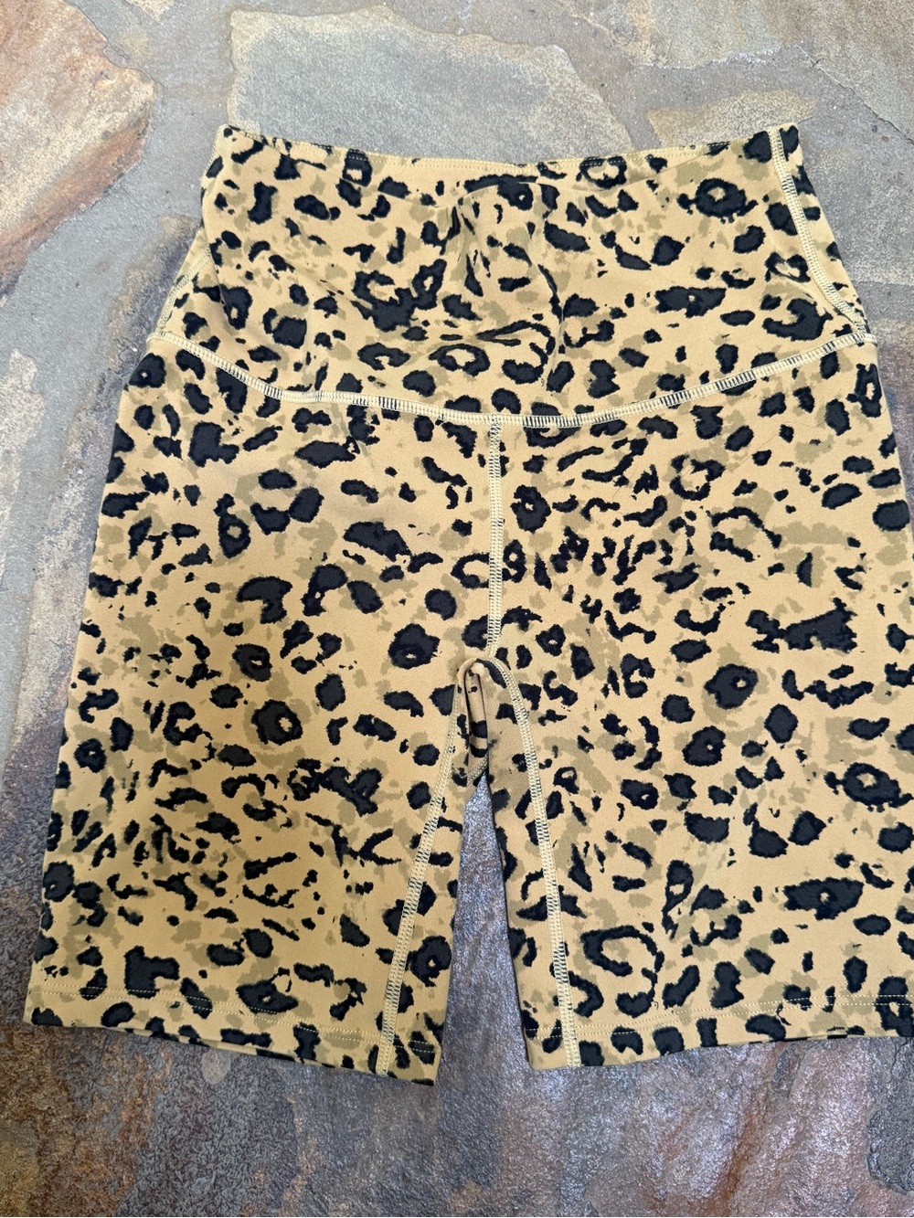 Varley Leopard Print High-Rise Biker Shorts Tan Black Size Small